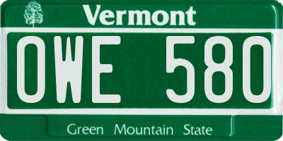 VT license plate OWE580
