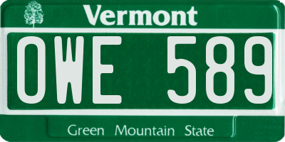 VT license plate OWE589