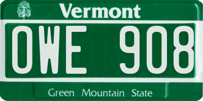 VT license plate OWE908