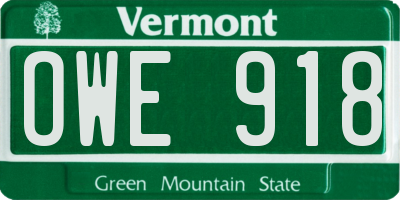 VT license plate OWE918