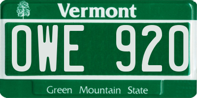 VT license plate OWE920