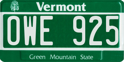VT license plate OWE925
