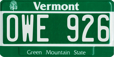 VT license plate OWE926