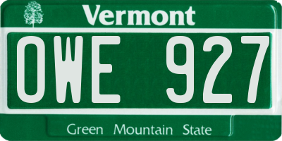 VT license plate OWE927