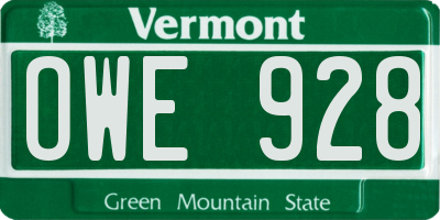 VT license plate OWE928
