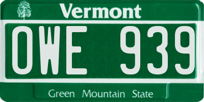 VT license plate OWE939