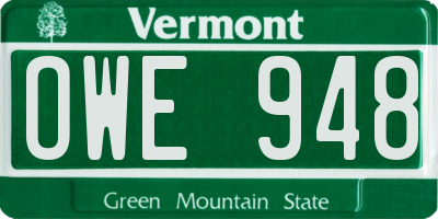 VT license plate OWE948