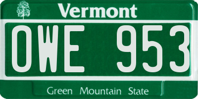 VT license plate OWE953