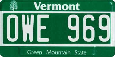 VT license plate OWE969