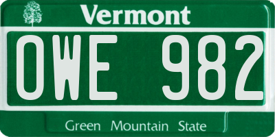 VT license plate OWE982