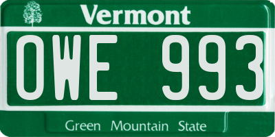VT license plate OWE993