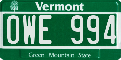 VT license plate OWE994