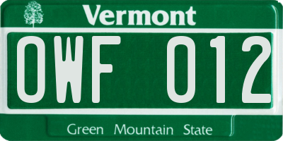 VT license plate OWF012