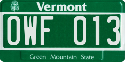 VT license plate OWF013