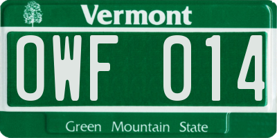 VT license plate OWF014