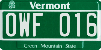 VT license plate OWF016