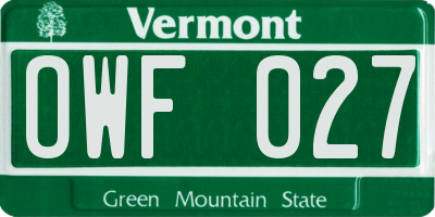 VT license plate OWF027