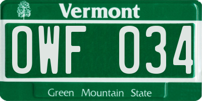 VT license plate OWF034