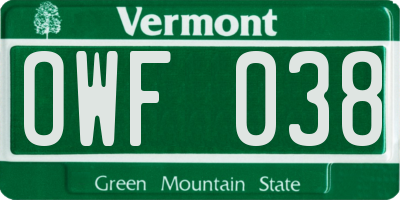 VT license plate OWF038