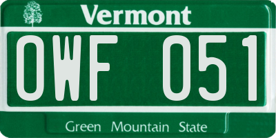 VT license plate OWF051