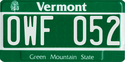 VT license plate OWF052