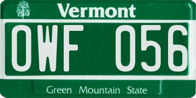 VT license plate OWF056