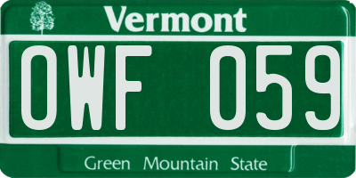 VT license plate OWF059
