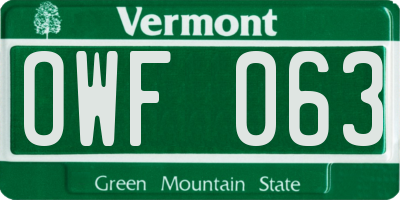 VT license plate OWF063