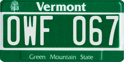 VT license plate OWF067