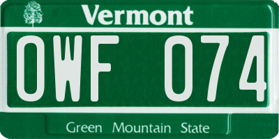 VT license plate OWF074