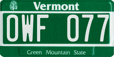 VT license plate OWF077