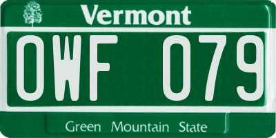 VT license plate OWF079