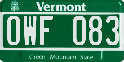 VT license plate OWF083