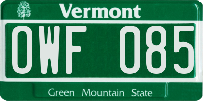 VT license plate OWF085
