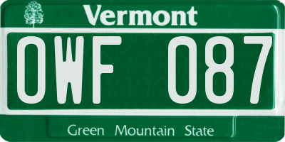 VT license plate OWF087