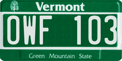 VT license plate OWF103