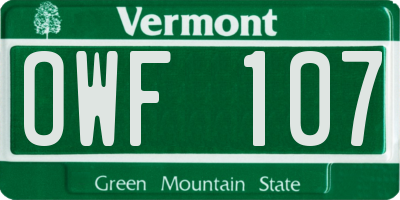 VT license plate OWF107