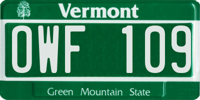 VT license plate OWF109