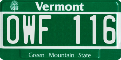 VT license plate OWF116