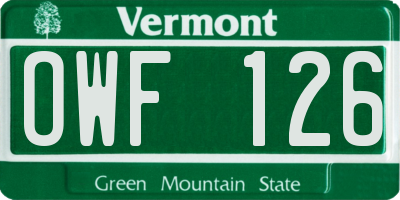 VT license plate OWF126