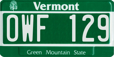 VT license plate OWF129