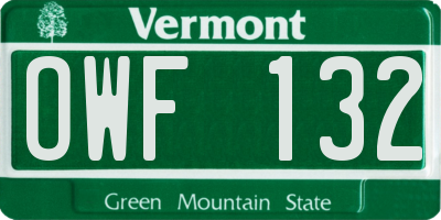VT license plate OWF132