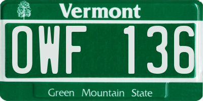 VT license plate OWF136