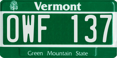 VT license plate OWF137