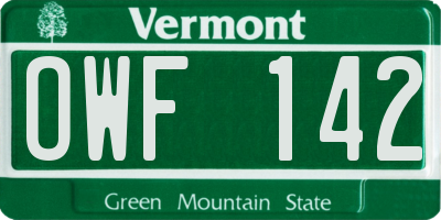 VT license plate OWF142