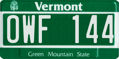 VT license plate OWF144