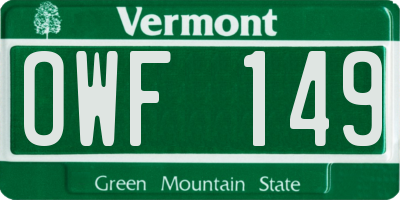VT license plate OWF149
