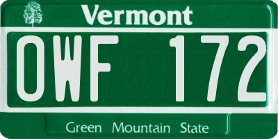 VT license plate OWF172