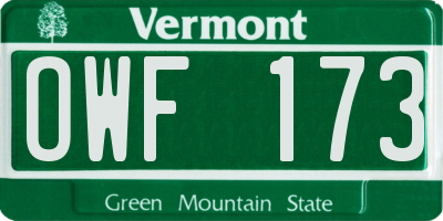 VT license plate OWF173