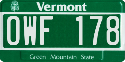VT license plate OWF178